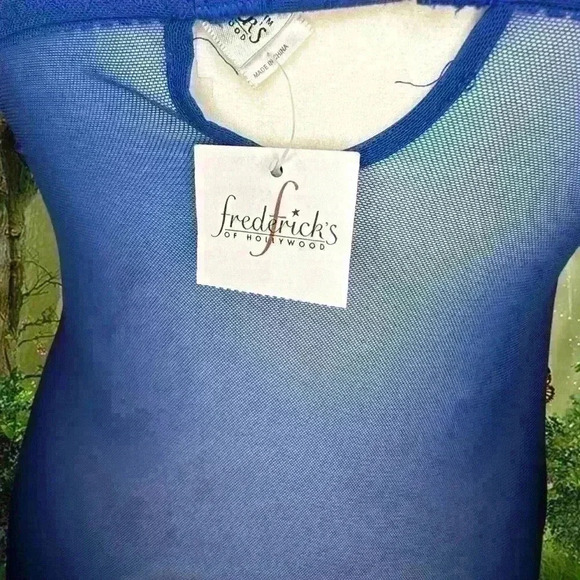 Brand New With Tags Fredericks Of Hollywood Blue Mesh Two piece Slip Dress Set - Picture 7 of 15
